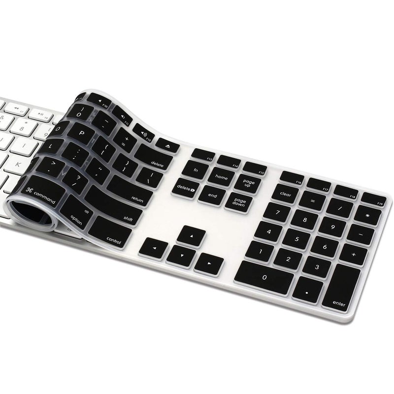 ProElife Keyboard Cover Skin for Apple Wired USB Keyboard with Numeric Keypad (A1243, NOT FIT Magic Keyboard) Ultra Thin Silicone Full Size Protector (Item Folded in Package) (Black) - Image 4